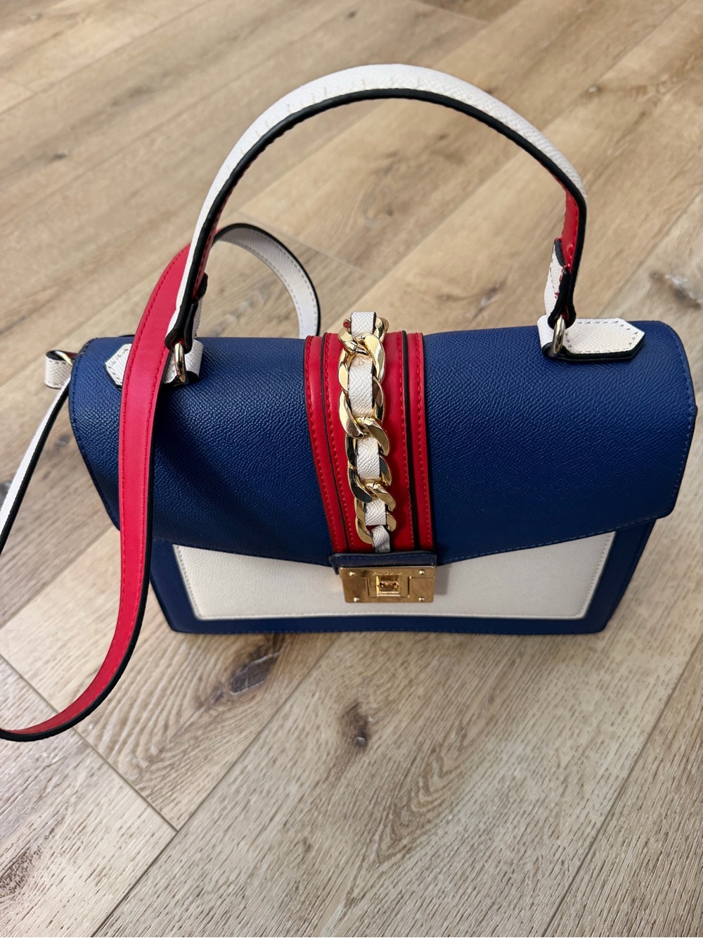 Aldo Blue, Cream & Red Structured Cross body Top-Handle Bag - Picture 2 of 9